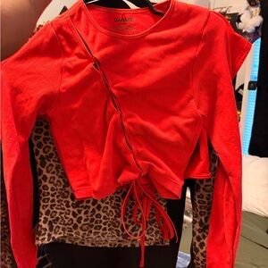 Garage Vibrant Red Drawstring Top